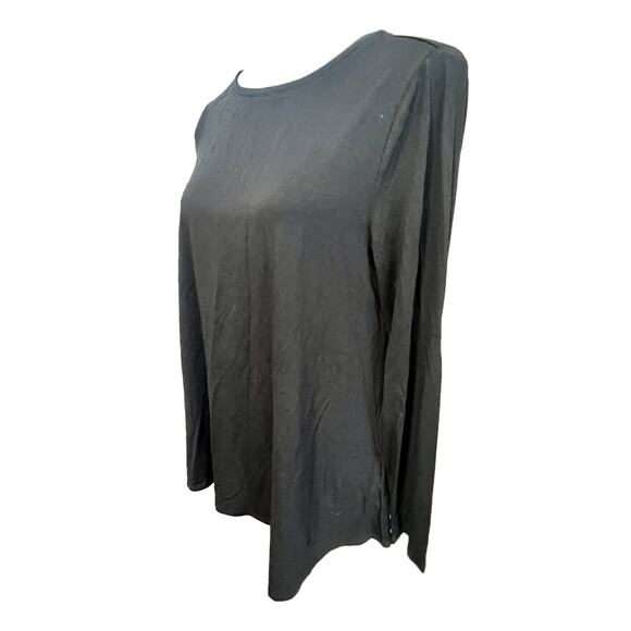 EILEEN FISHER Fine Tencel Jersey Jewel Neck A Line Top Black Womens Sz Small - Picture 3 of 6